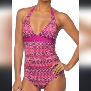 Prana Lahari Halter One-Piece Open Back Swimsuit Womens Size Small EUC